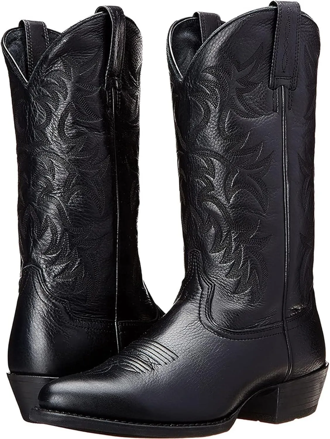 DAYINGJIA Cowboy Boots for Men Pointy Toe Western Boots Mid Calf Boots Men's Knee High Embroidered Chunky Heel Boot
