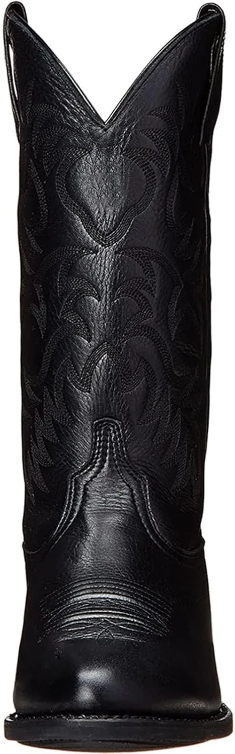 DAYINGJIA Cowboy Boots for Men Pointy Toe Western Boots Mid Calf Boots Men's Knee High Embroidered Chunky Heel Boot