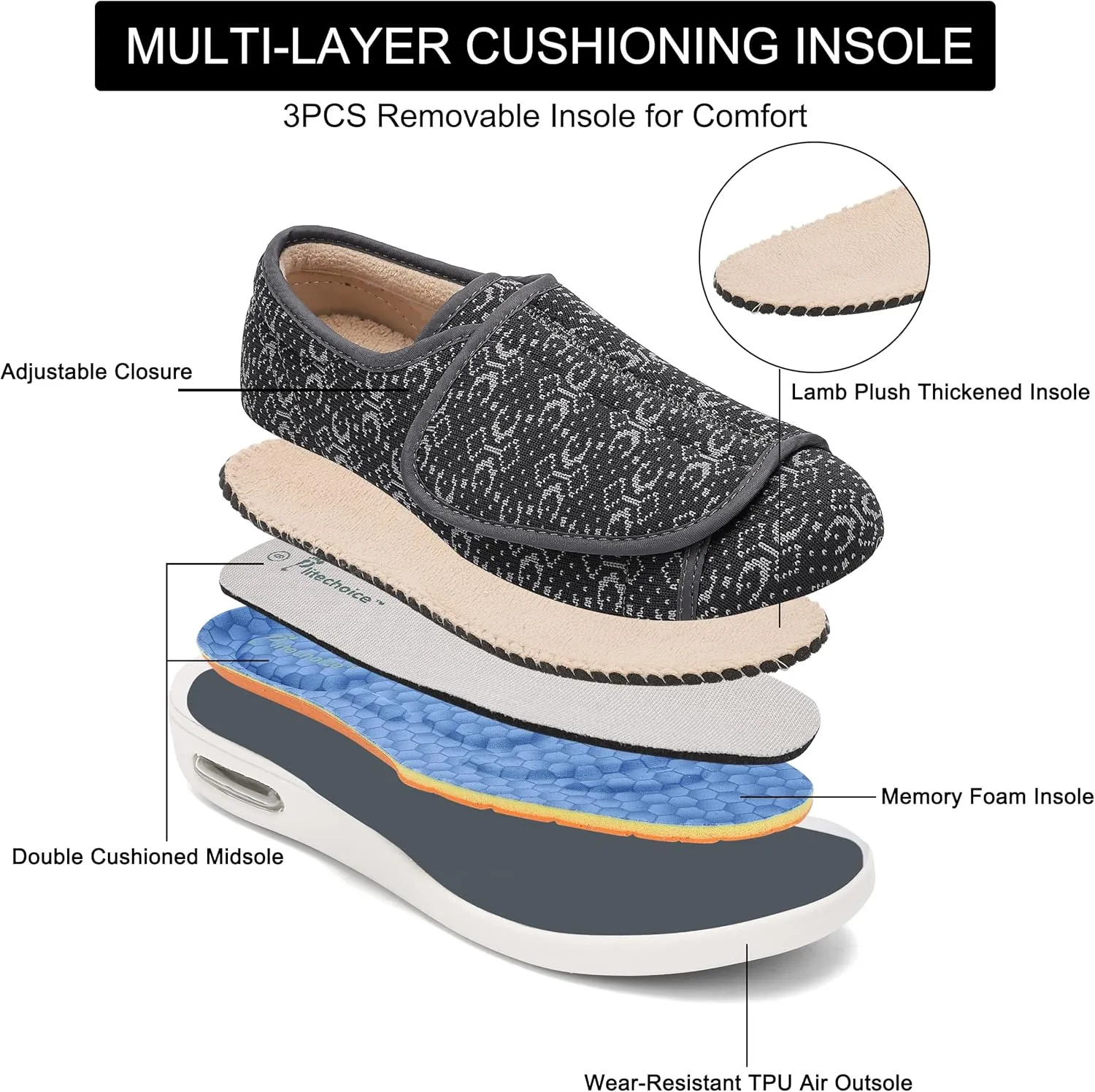 Diabetic Shoes for Women, Women's Wide Width Elderly Shoes, Adjustable Closure Lightweight Breathable, Swollen Feet Walking Edema Sneakers