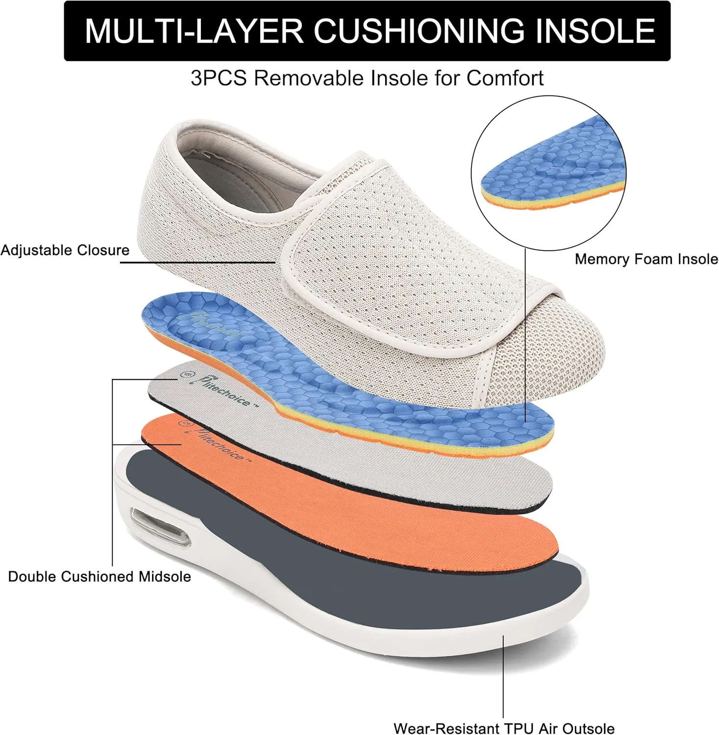 Diabetic Shoes for Women, Women's Wide Width Elderly Shoes, Adjustable Closure Lightweight Breathable, Swollen Feet Walking Edema Sneakers