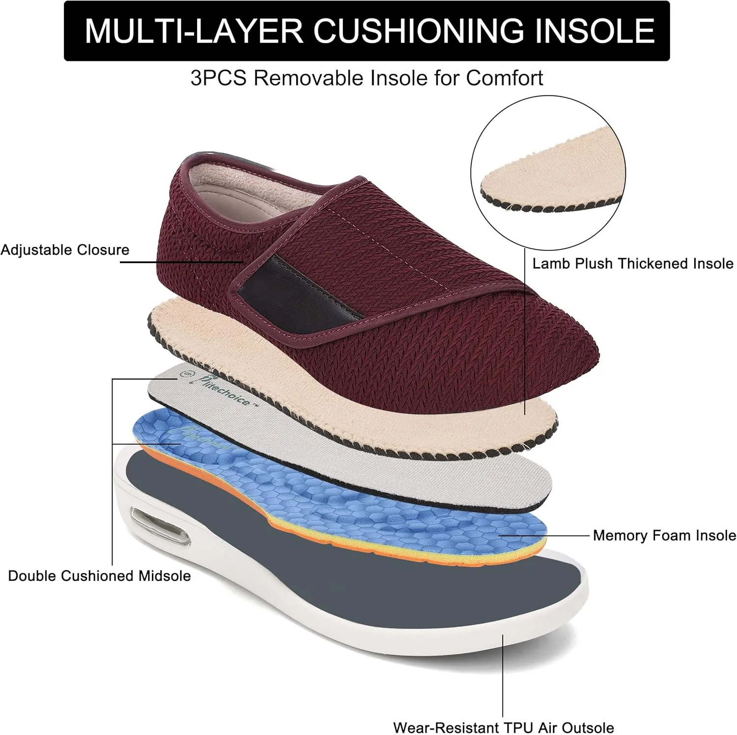 Diabetic Shoes for Women, Women's Wide Width Elderly Shoes, Adjustable Closure Lightweight Breathable, Swollen Feet Walking Edema Sneakers