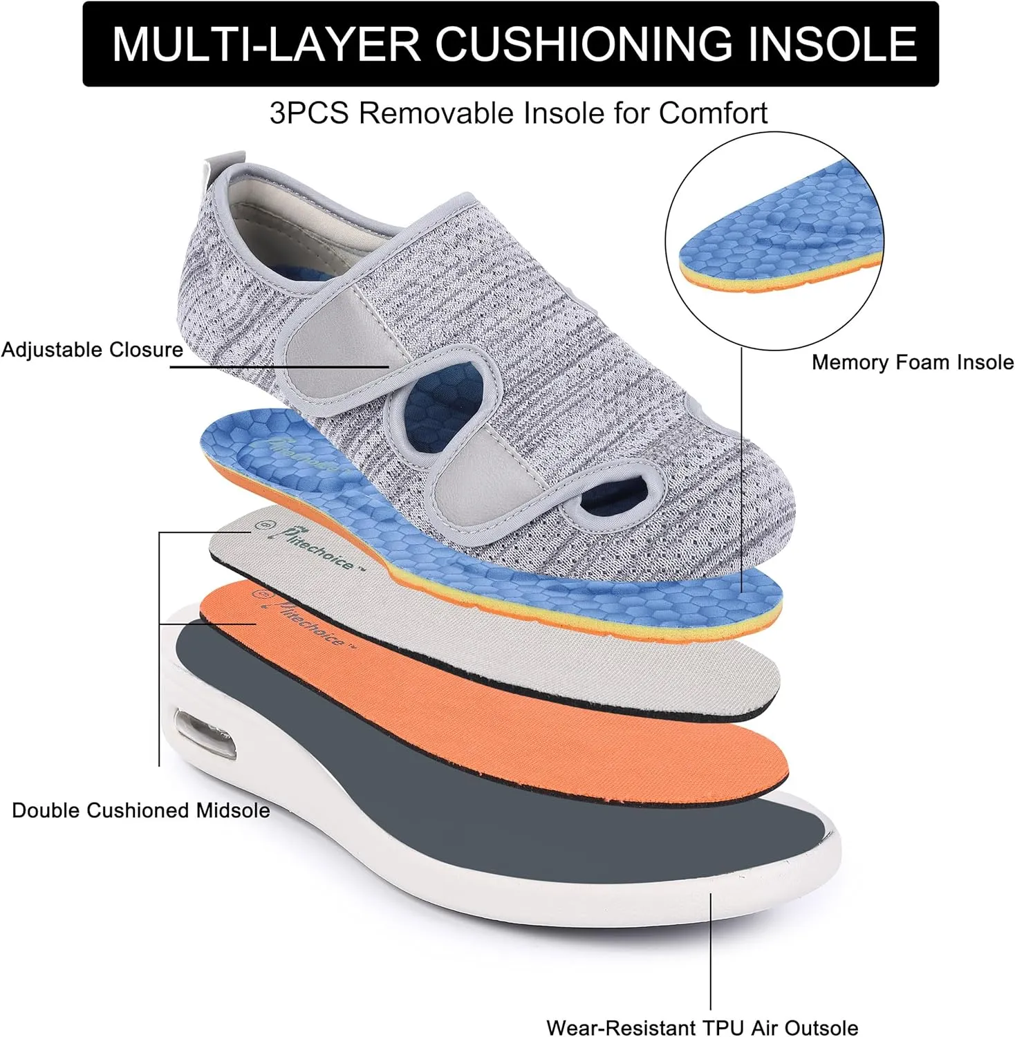Diabetic Shoes for Women, Women's Wide Width Elderly Shoes, Adjustable Closure Lightweight Breathable, Swollen Feet Walking Edema Sneakers