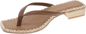 DOEYG Raffia Heels Sandals for Women Summer Beach Flip Flops Square Open Toe Flat Heeled Sandals Dressy Comfortable Slip on Thong Sandals