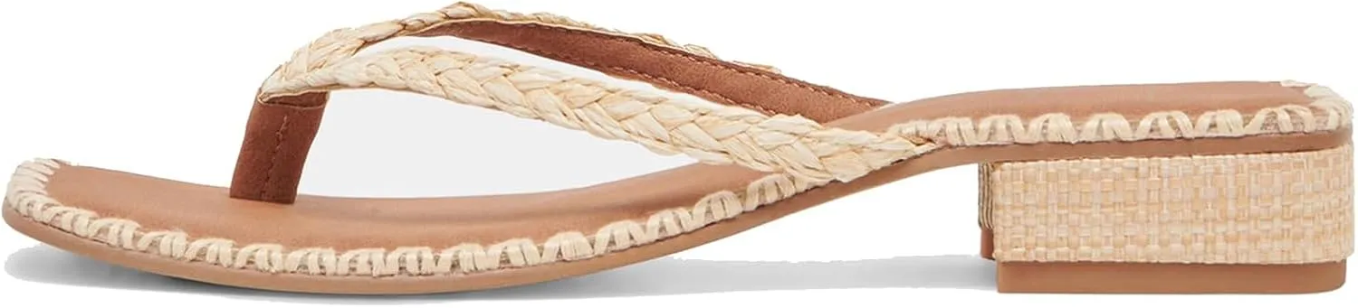 DOEYG Raffia Heels Sandals for Women Summer Beach Flip Flops Square Open Toe Flat Heeled Sandals Dressy Comfortable Slip on Thong Sandals