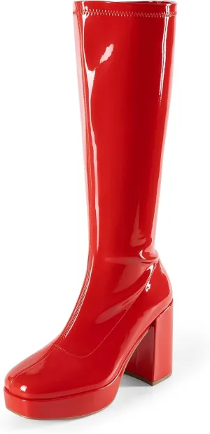 DREAM PAIRS Women's Platform Knee High Boots Chunky Block Heel Side Zipper Cute Gogo Boots
