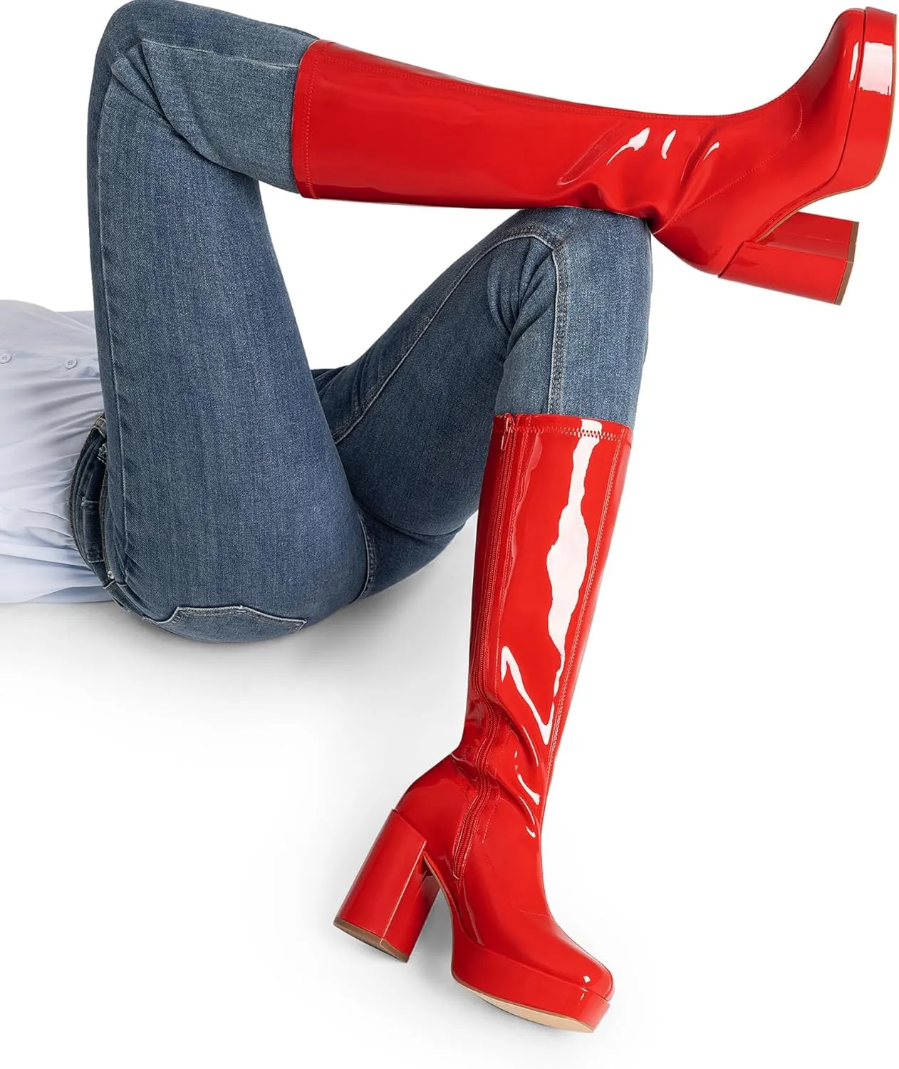 DREAM PAIRS Women's Platform Knee High Boots Chunky Block Heel Side Zipper Cute Gogo Boots