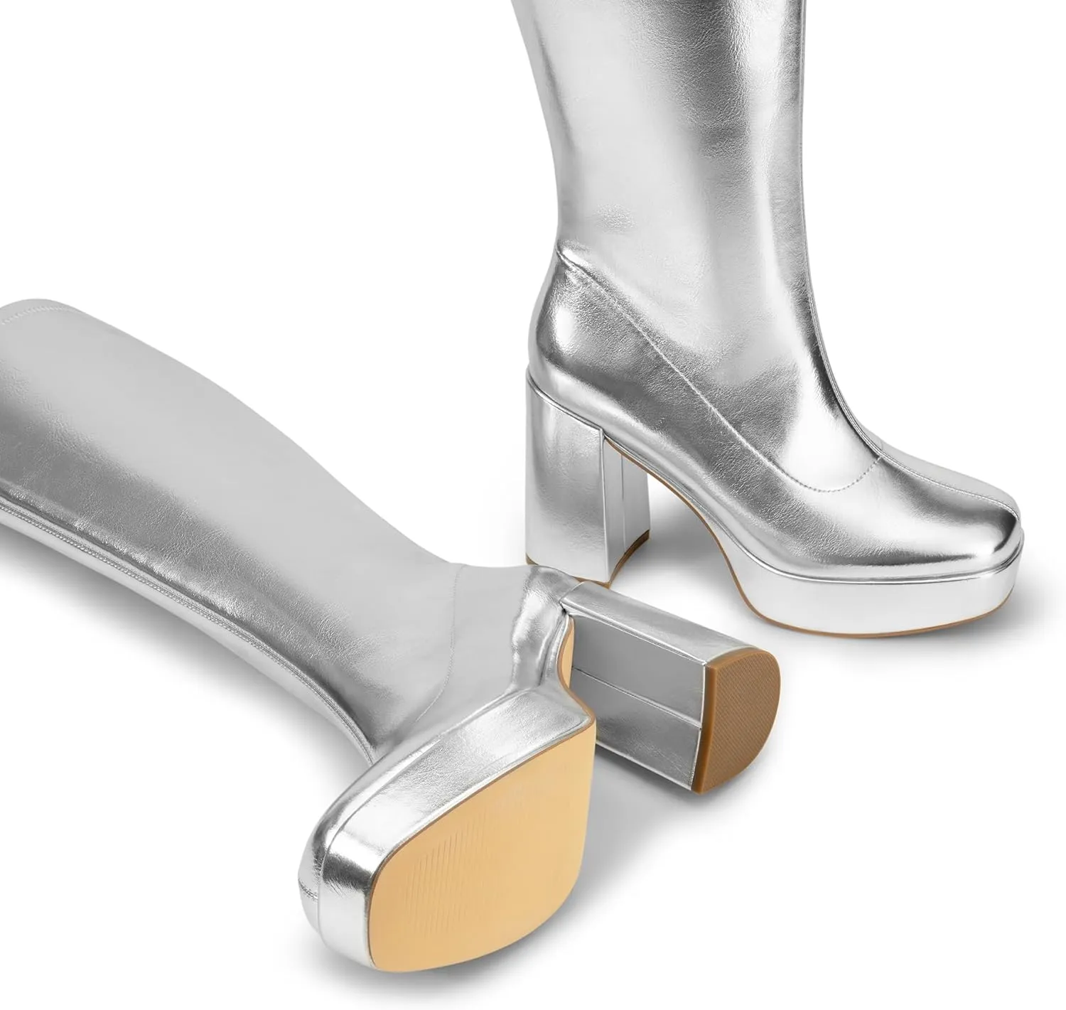 DREAM PAIRS Women's Platform Knee High Boots Chunky Block Heel Side Zipper Cute Gogo Boots