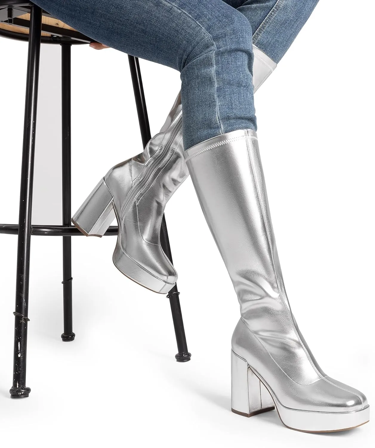 DREAM PAIRS Women's Platform Knee High Boots Chunky Block Heel Side Zipper Cute Gogo Boots