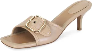 Dsevht Black Kitten Heel Sandals Stiletto Low Heels Slip On Slides Mule Sandal Square Open Toe Dress Shoes for Women