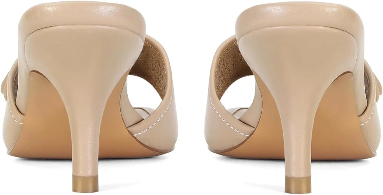Dsevht Black Kitten Heel Sandals Stiletto Low Heels Slip On Slides Mule Sandal Square Open Toe Dress Shoes for Women