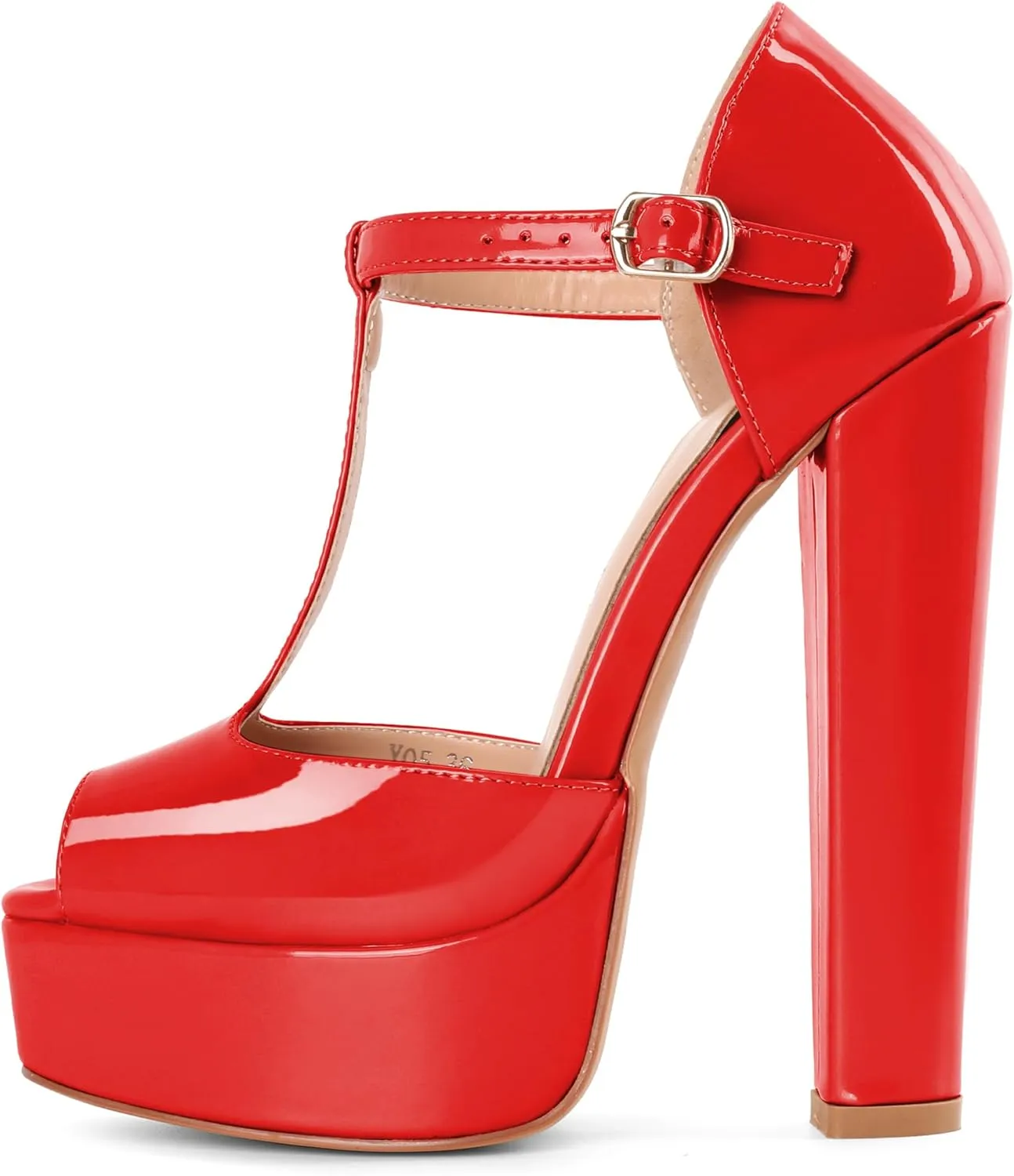 Eldof Women's Platform Chunky High Heels Ankle T Strap Square Peep Toe Sandals Party Dress Casual Shoes 6 Inches