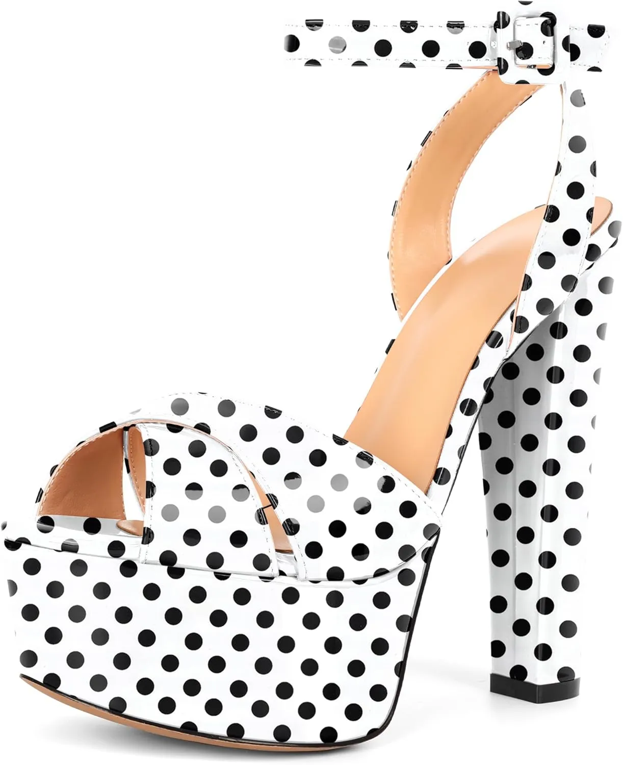 Eldof Women's Platform Sandals Peep Toe Chunky High Heels Ankle Straps Party Dress Casual Shoes 6 Inches