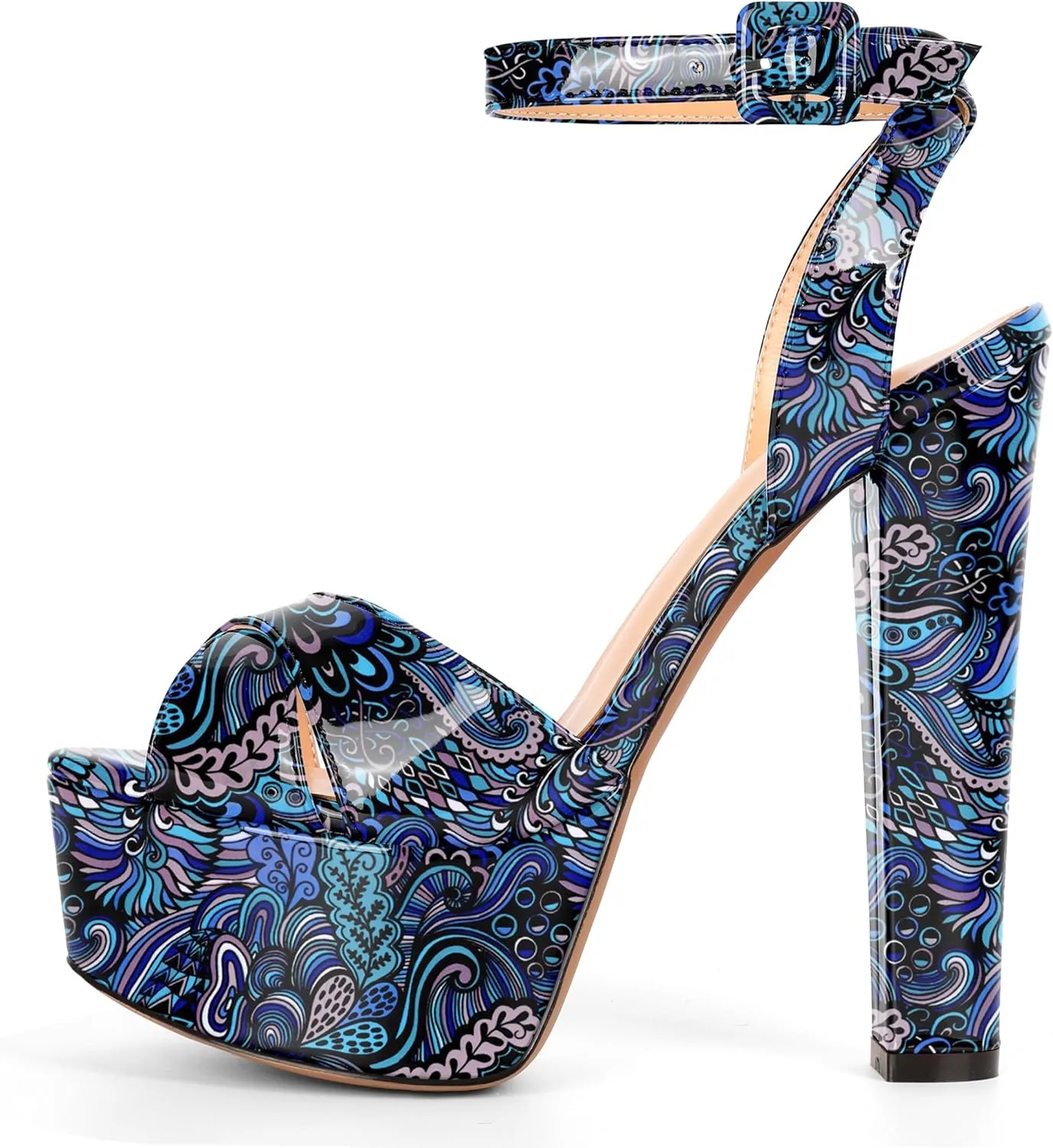 Eldof Women's Platform Sandals Peep Toe Chunky High Heels Ankle Straps Party Dress Casual Shoes 6 Inches