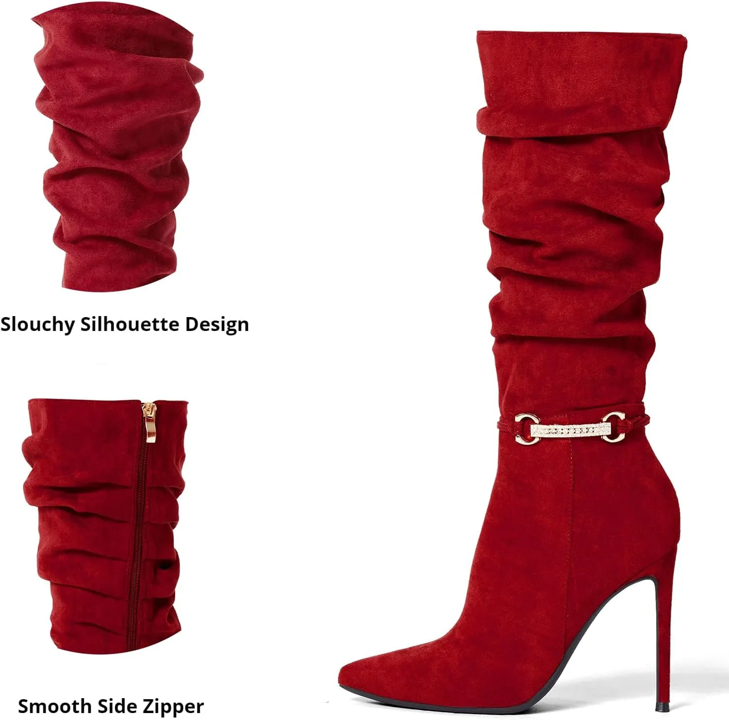 Elisabet Tang Women's Knee High Booties,Faux Suede 4" Stiletto Heel Pointed Toe Knee High Boots Side Zipper Boots Dress Shoes