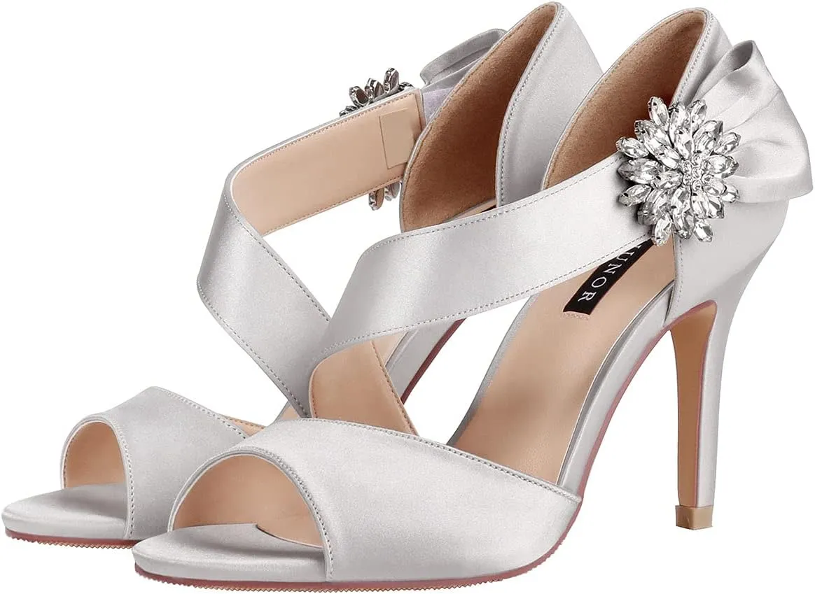 ERIJUNOR High Heel Party Sandals For Woman Open Toe Stiletto Bow Shoes Wedding Evening Dress Shoes for Dancing
