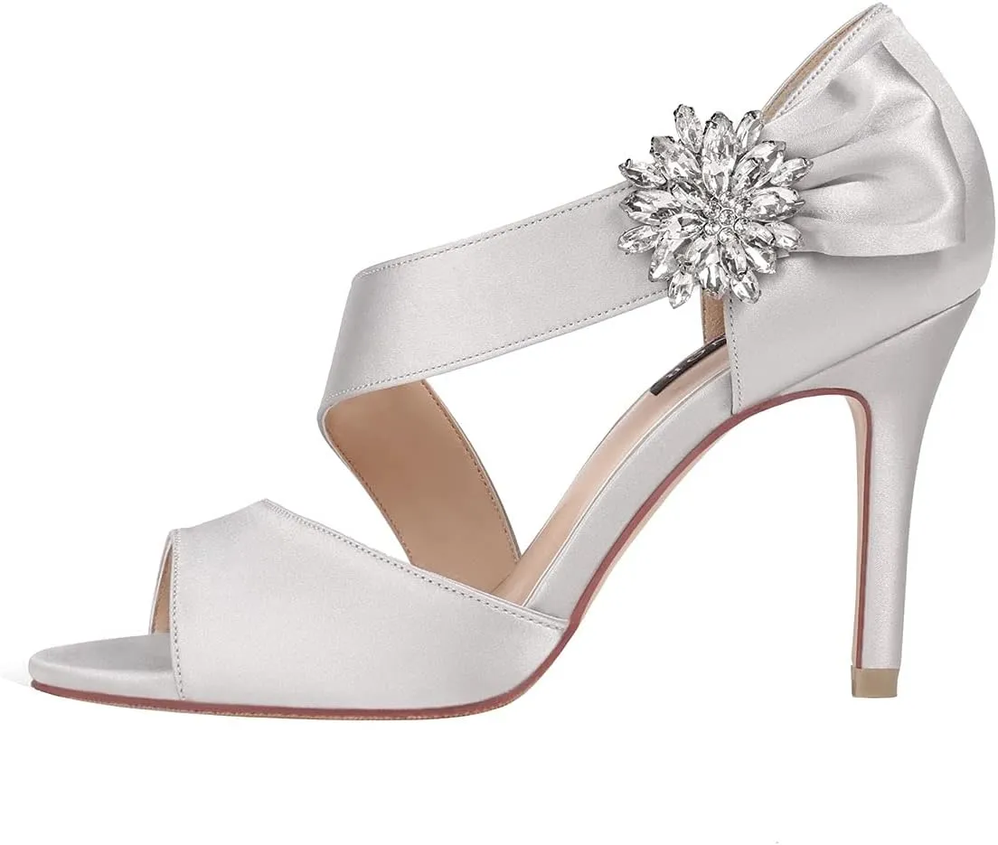 ERIJUNOR High Heel Party Sandals For Woman Open Toe Stiletto Bow Shoes Wedding Evening Dress Shoes for Dancing