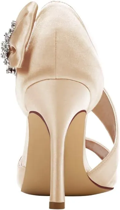 ERIJUNOR High Heel Party Sandals For Woman Open Toe Stiletto Bow Shoes Wedding Evening Dress Shoes for Dancing
