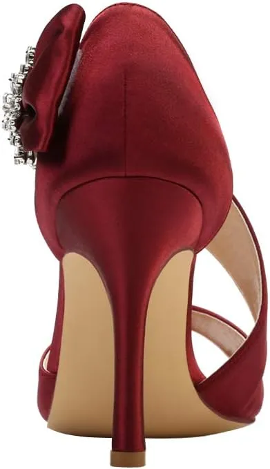 ERIJUNOR High Heel Party Sandals For Woman Open Toe Stiletto Bow Shoes Wedding Evening Dress Shoes for Dancing