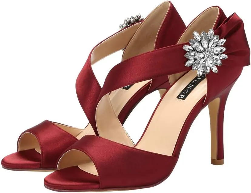 ERIJUNOR High Heel Party Sandals For Woman Open Toe Stiletto Bow Shoes Wedding Evening Dress Shoes for Dancing