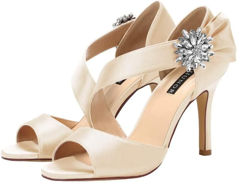 ERIJUNOR High Heel Party Sandals For Woman Open Toe Stiletto Bow Shoes Wedding Evening Dress Shoes for Dancing