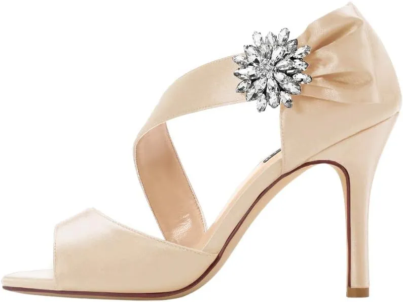 ERIJUNOR High Heel Party Sandals For Woman Open Toe Stiletto Bow Shoes Wedding Evening Dress Shoes for Dancing