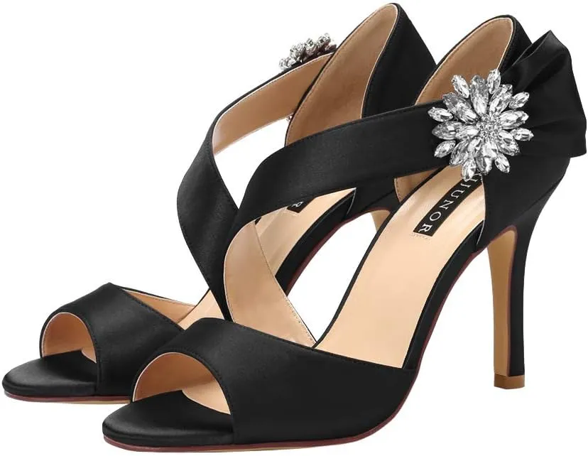 ERIJUNOR High Heel Party Sandals For Woman Open Toe Stiletto Bow Shoes Wedding Evening Dress Shoes for Dancing