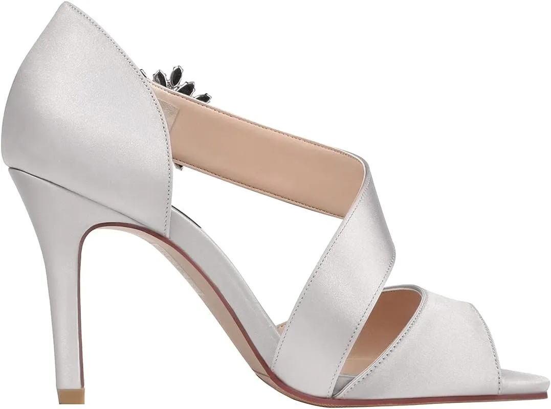 ERIJUNOR High Heel Party Sandals For Woman Open Toe Stiletto Bow Shoes Wedding Evening Dress Shoes for Dancing