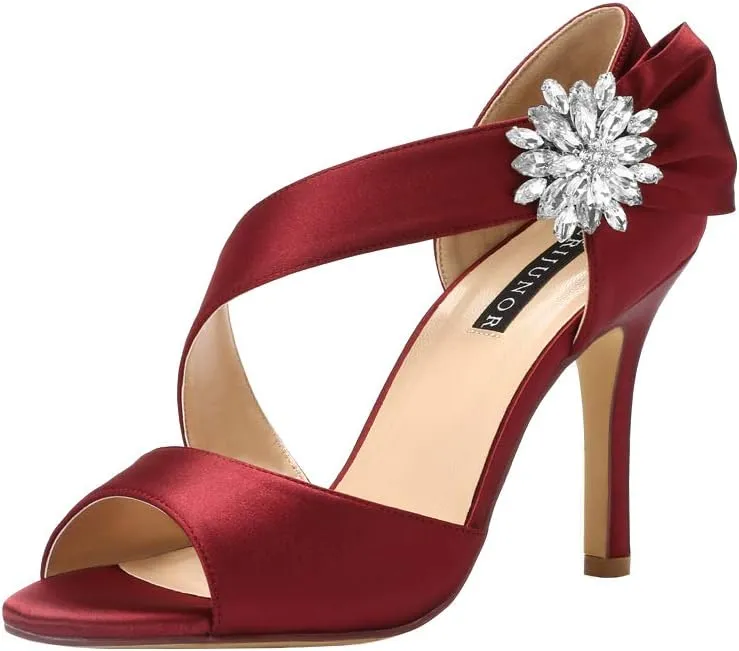 ERIJUNOR High Heel Party Sandals For Woman Open Toe Stiletto Bow Shoes Wedding Evening Dress Shoes for Dancing