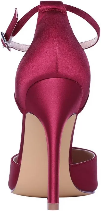 ERIJUNOR Women High Heel Ankle Strap Satin Dress Pumps Evening Prom Wedding Shoes