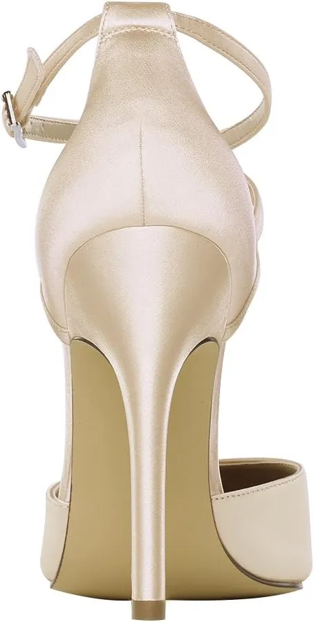 ERIJUNOR Women High Heel Ankle Strap Satin Dress Pumps Evening Prom Wedding Shoes