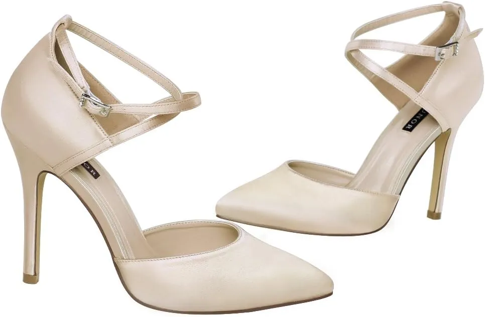 ERIJUNOR Women High Heel Ankle Strap Satin Dress Pumps Evening Prom Wedding Shoes