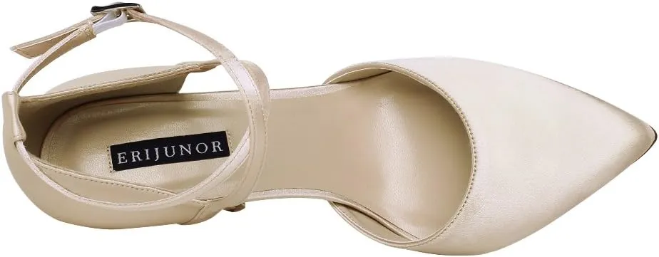 ERIJUNOR Women High Heel Ankle Strap Satin Dress Pumps Evening Prom Wedding Shoes