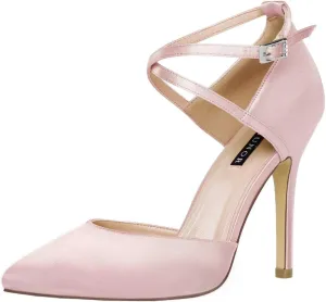 ERIJUNOR Women High Heel Ankle Strap Satin Dress Pumps Evening Prom Wedding Shoes