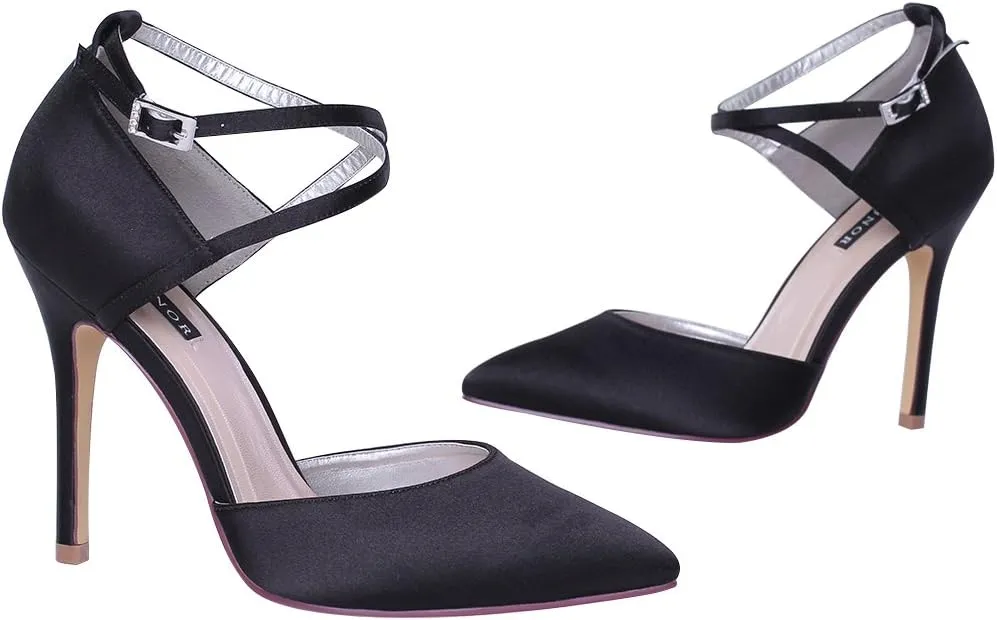 ERIJUNOR Women High Heel Ankle Strap Satin Dress Pumps Evening Prom Wedding Shoes