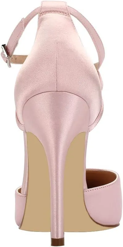ERIJUNOR Women High Heel Ankle Strap Satin Dress Pumps Evening Prom Wedding Shoes