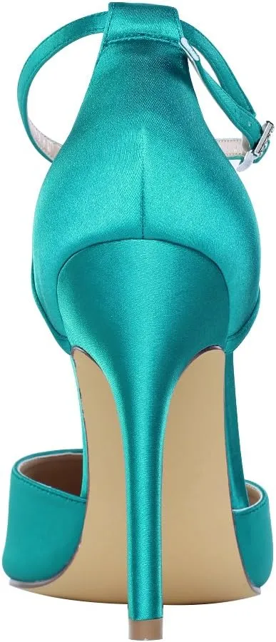 ERIJUNOR Women High Heel Ankle Strap Satin Dress Pumps Evening Prom Wedding Shoes