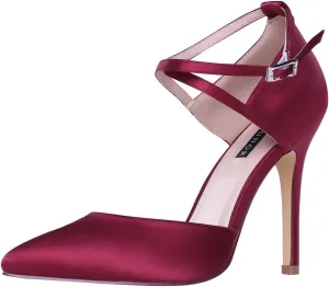 ERIJUNOR Women High Heel Ankle Strap Satin Dress Pumps Evening Prom Wedding Shoes