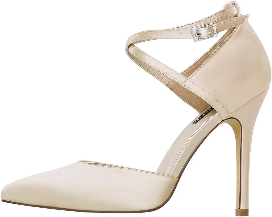 ERIJUNOR Women High Heel Ankle Strap Satin Dress Pumps Evening Prom Wedding Shoes