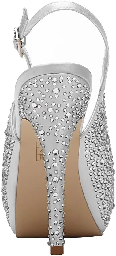 ERIJUNOR Women High Heel Peep Toe Rhinestones Slingback Platform Pumps Wedding Evening Dress Shoes