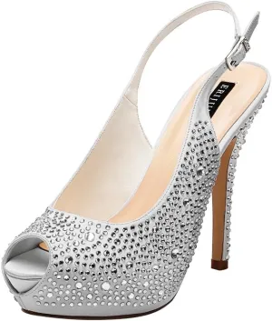 ERIJUNOR Women High Heel Peep Toe Rhinestones Slingback Platform Pumps Wedding Evening Dress Shoes