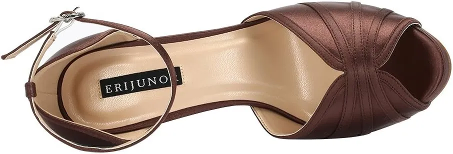 ERIJUNOR Women's High Heel Sandals Lace Satin Ankle Strap Evening Party Prom Wedding Shoes