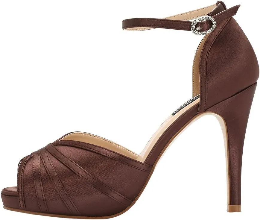 ERIJUNOR Women's High Heel Sandals Lace Satin Ankle Strap Evening Party Prom Wedding Shoes