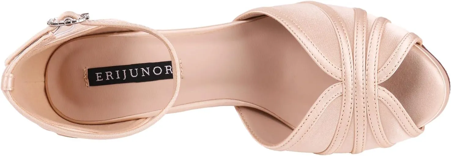 ERIJUNOR Women's High Heel Sandals Lace Satin Ankle Strap Evening Party Prom Wedding Shoes