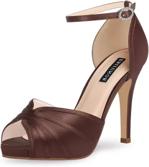 ERIJUNOR Women's High Heel Sandals Lace Satin Ankle Strap Evening Party Prom Wedding Shoes