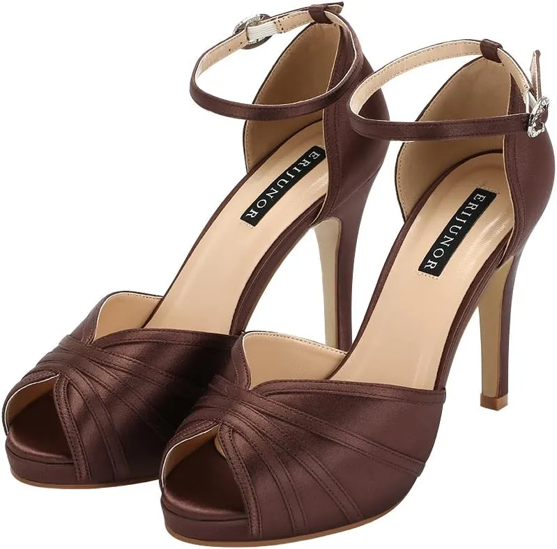 ERIJUNOR Women's High Heel Sandals Lace Satin Ankle Strap Evening Party Prom Wedding Shoes