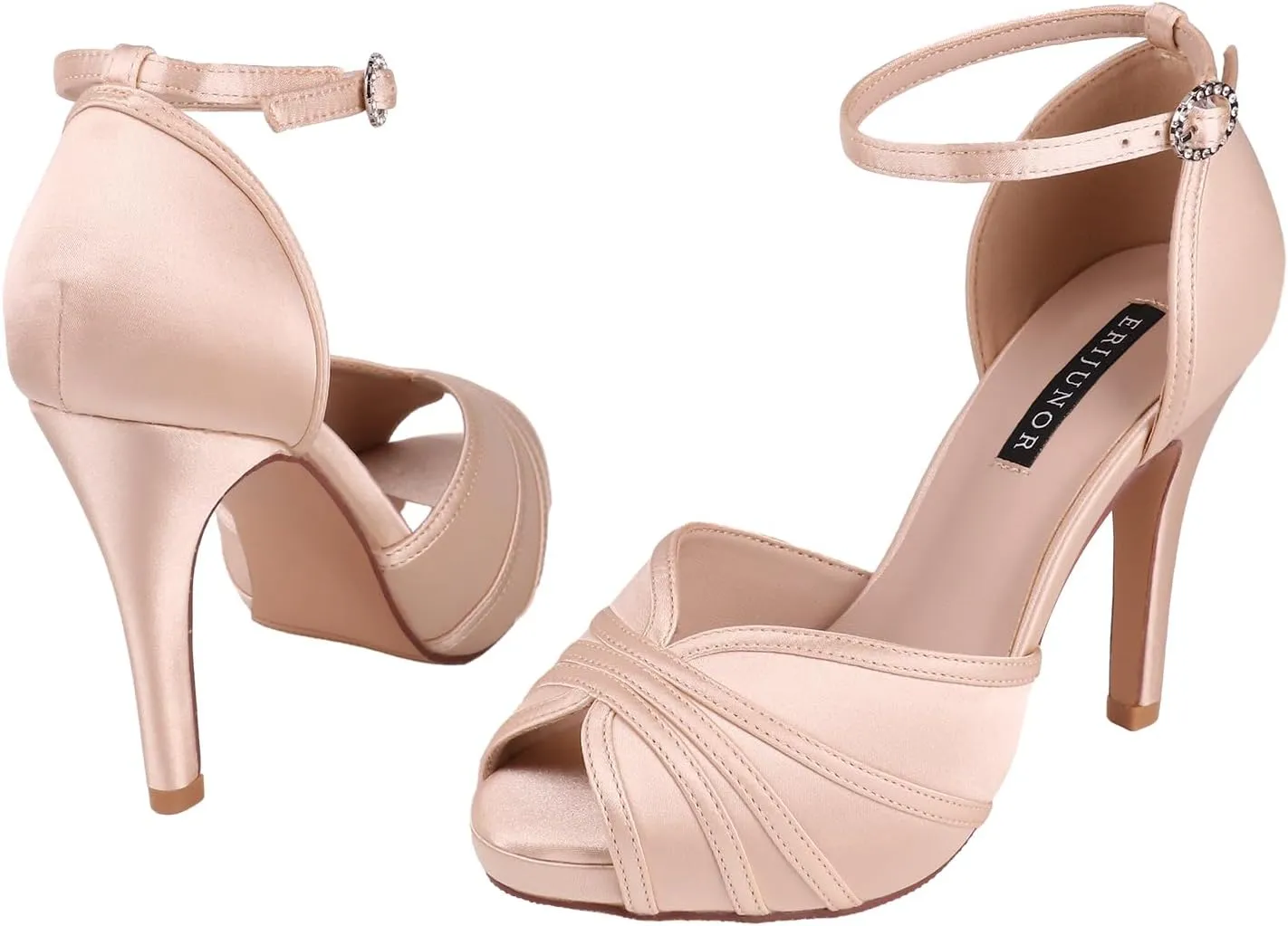 ERIJUNOR Women's High Heel Sandals Lace Satin Ankle Strap Evening Party Prom Wedding Shoes