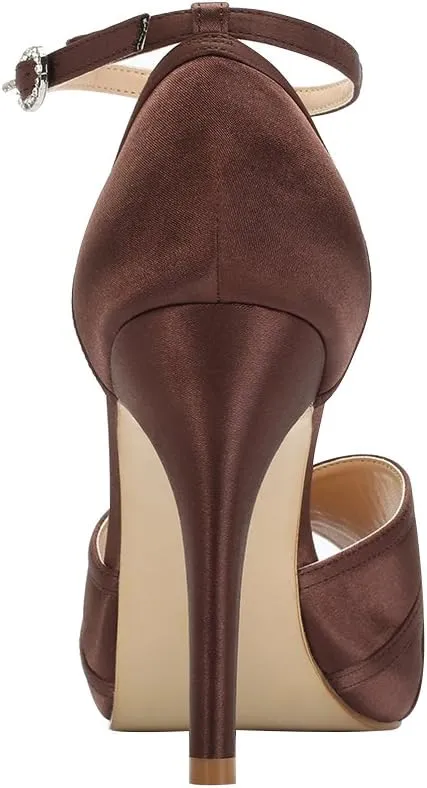 ERIJUNOR Women's High Heel Sandals Lace Satin Ankle Strap Evening Party Prom Wedding Shoes