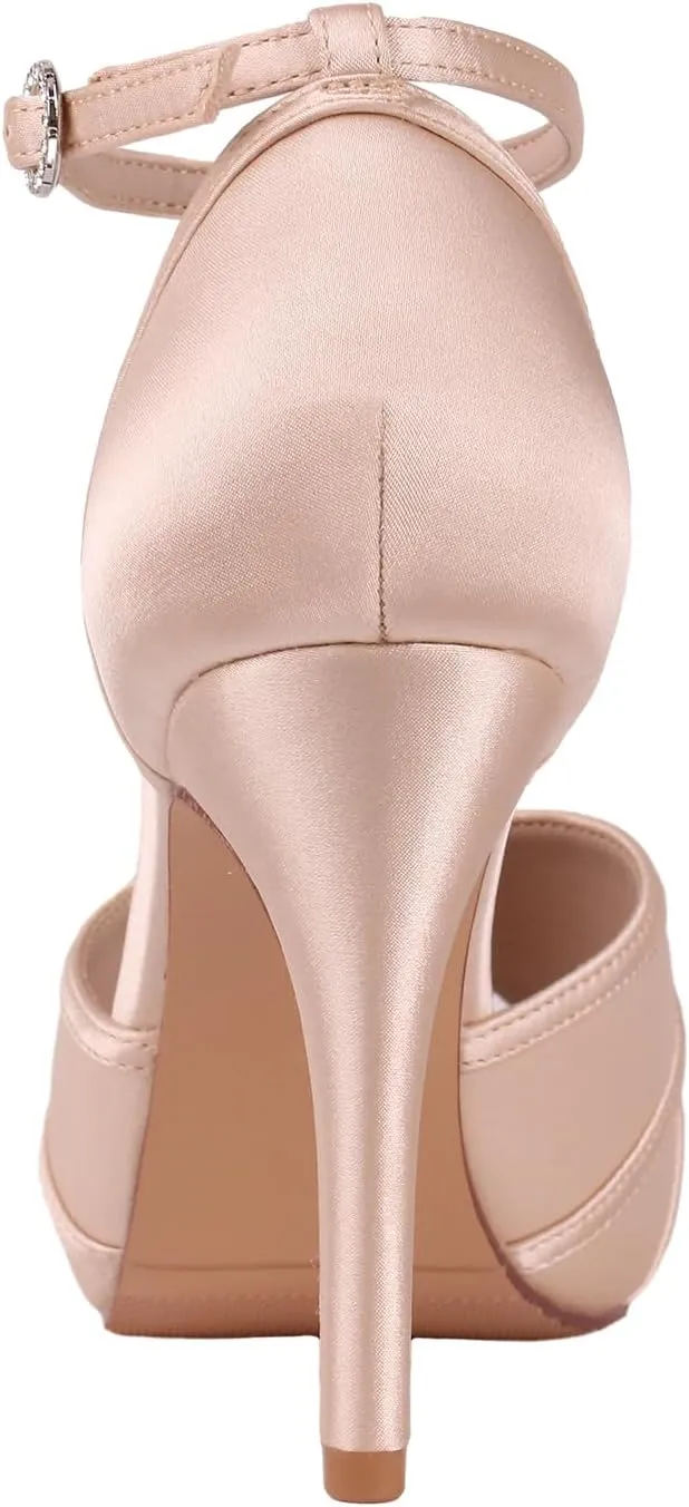 ERIJUNOR Women's High Heel Sandals Lace Satin Ankle Strap Evening Party Prom Wedding Shoes