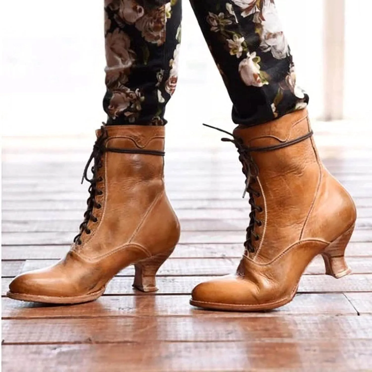 Erocalli Women Wedding Bridal Boots Victorian Boots Renaissance Boots Goth Witch Stuff Boots Lace Up Satin Lace Mid Calf Boot Tango Latin Ballroom Dance Evening Wedding Shoes