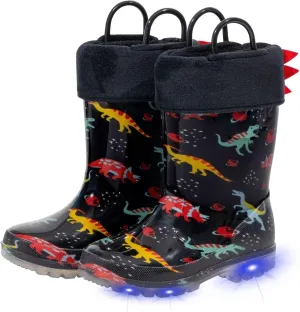 EUXTERPA Toddler Kids Light Up/Solid Color Rain Boots Waterproof Warm Fleece Lined Boots for Boys Girls Winter Snow Boots